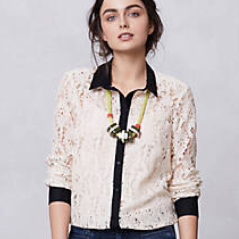 Anthropologie Cream and Black Button Down Shirt